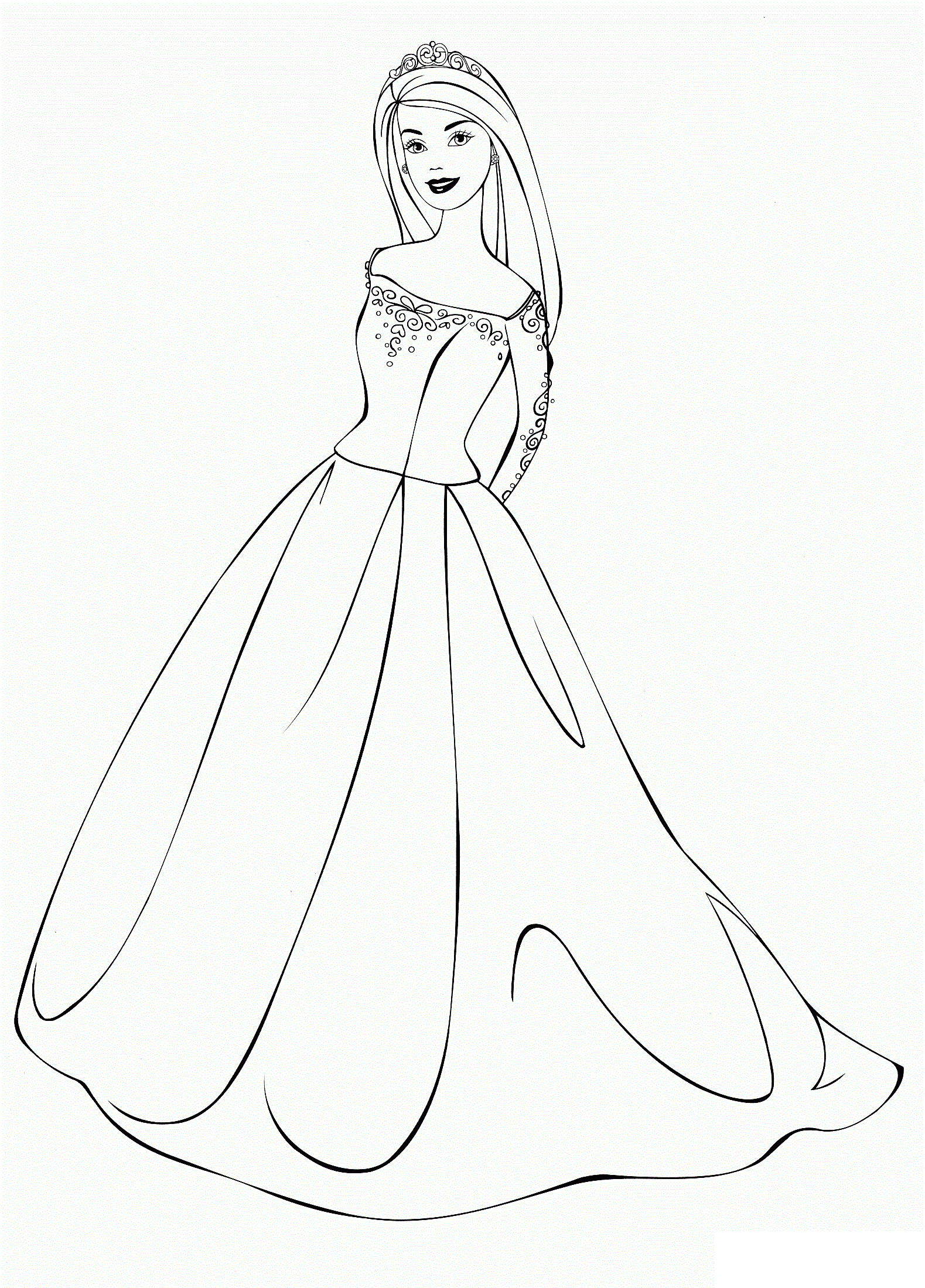 Раскраска Барби в вечернем платье