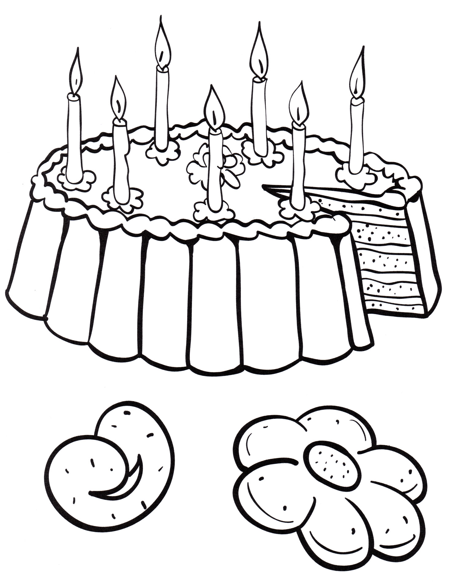 Раскраска Праздничный торт со свечами