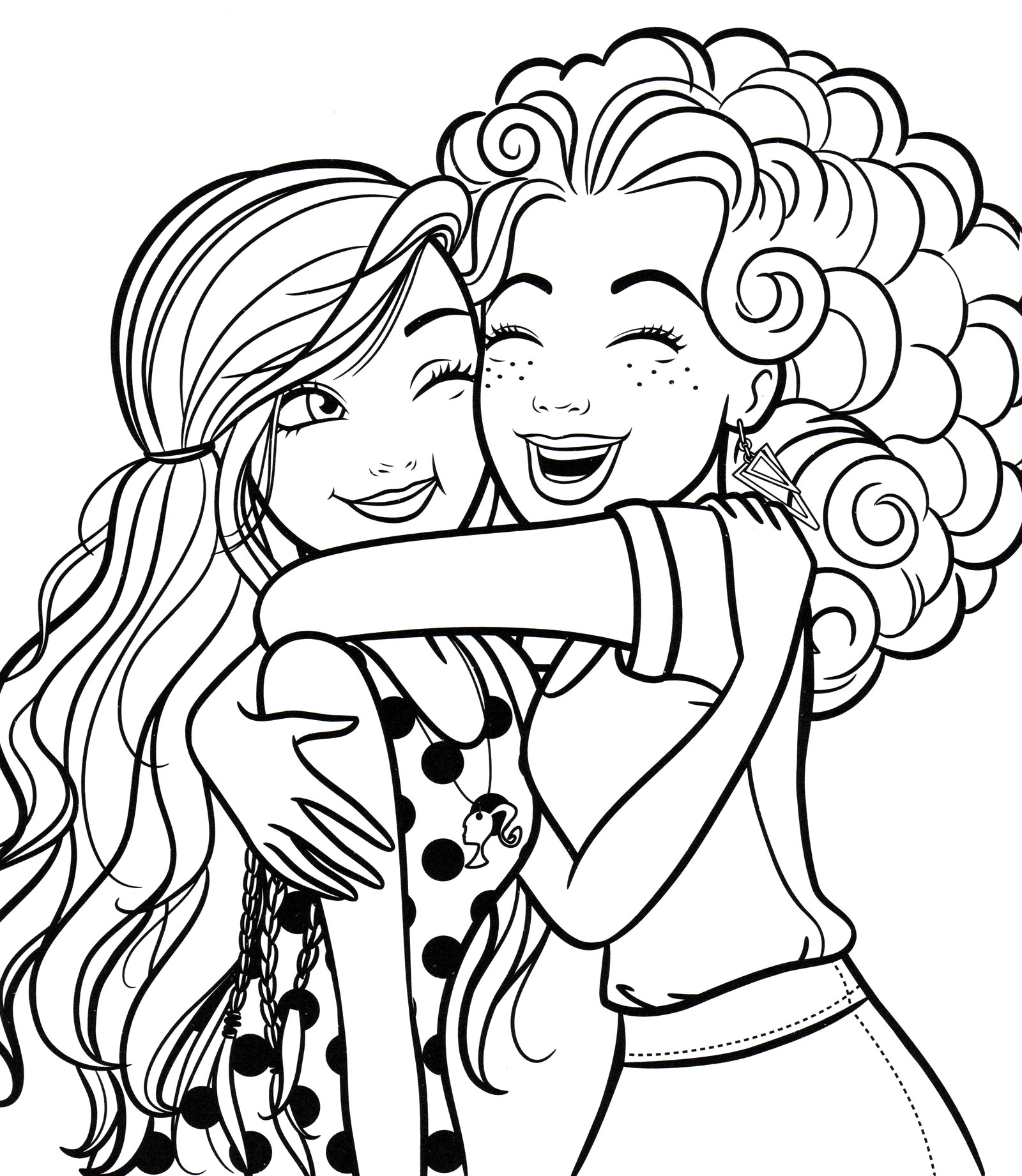 Раскраска Барби обнимает свою подругу