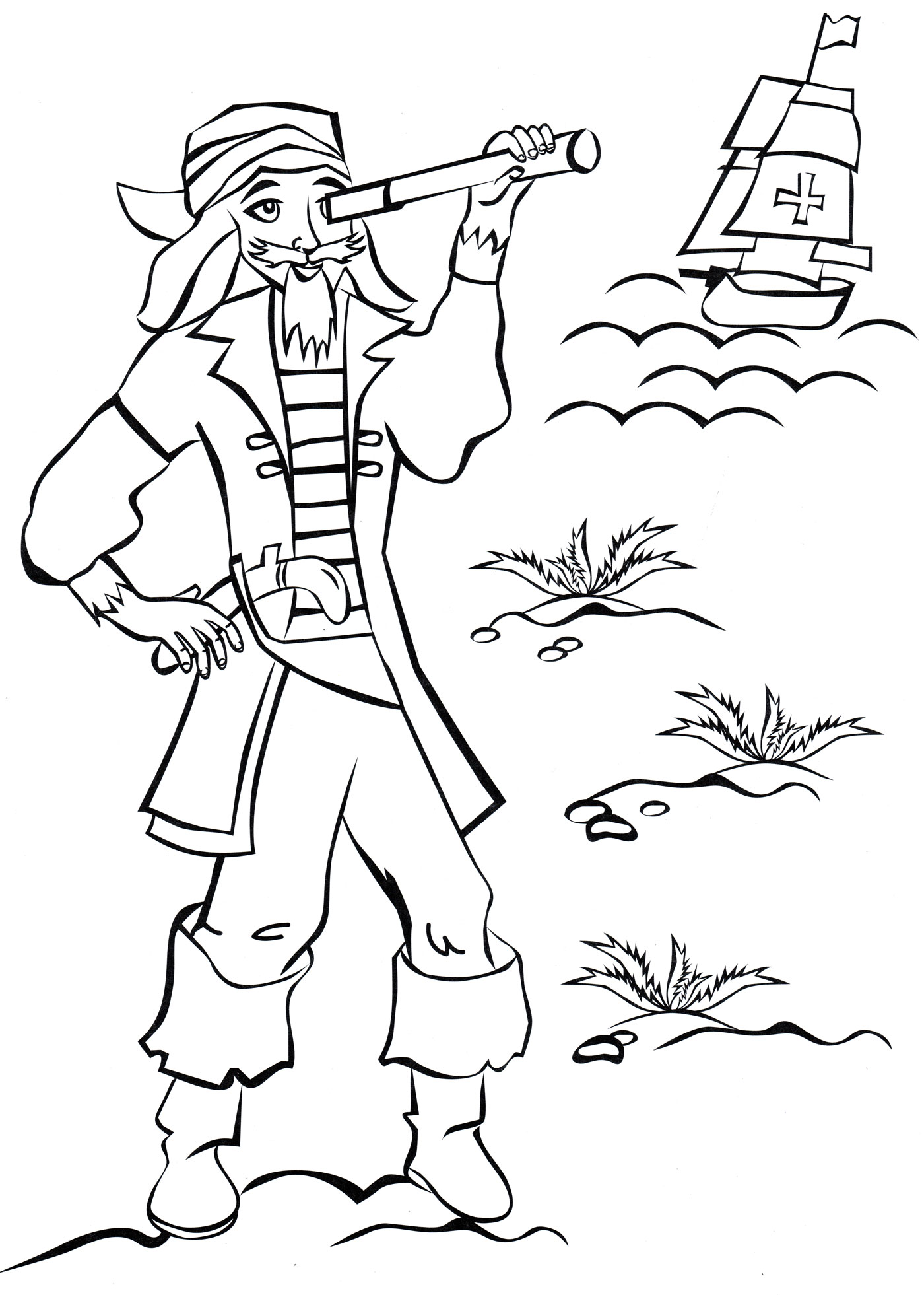 Раскраска Пират с подзорной трубой