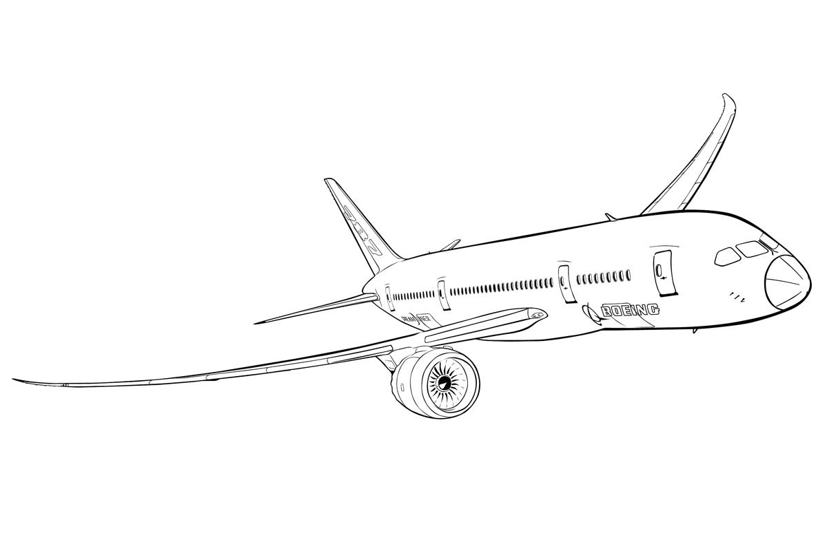 Раскраска Самолет Boeing 787 - распечатать бесплатно