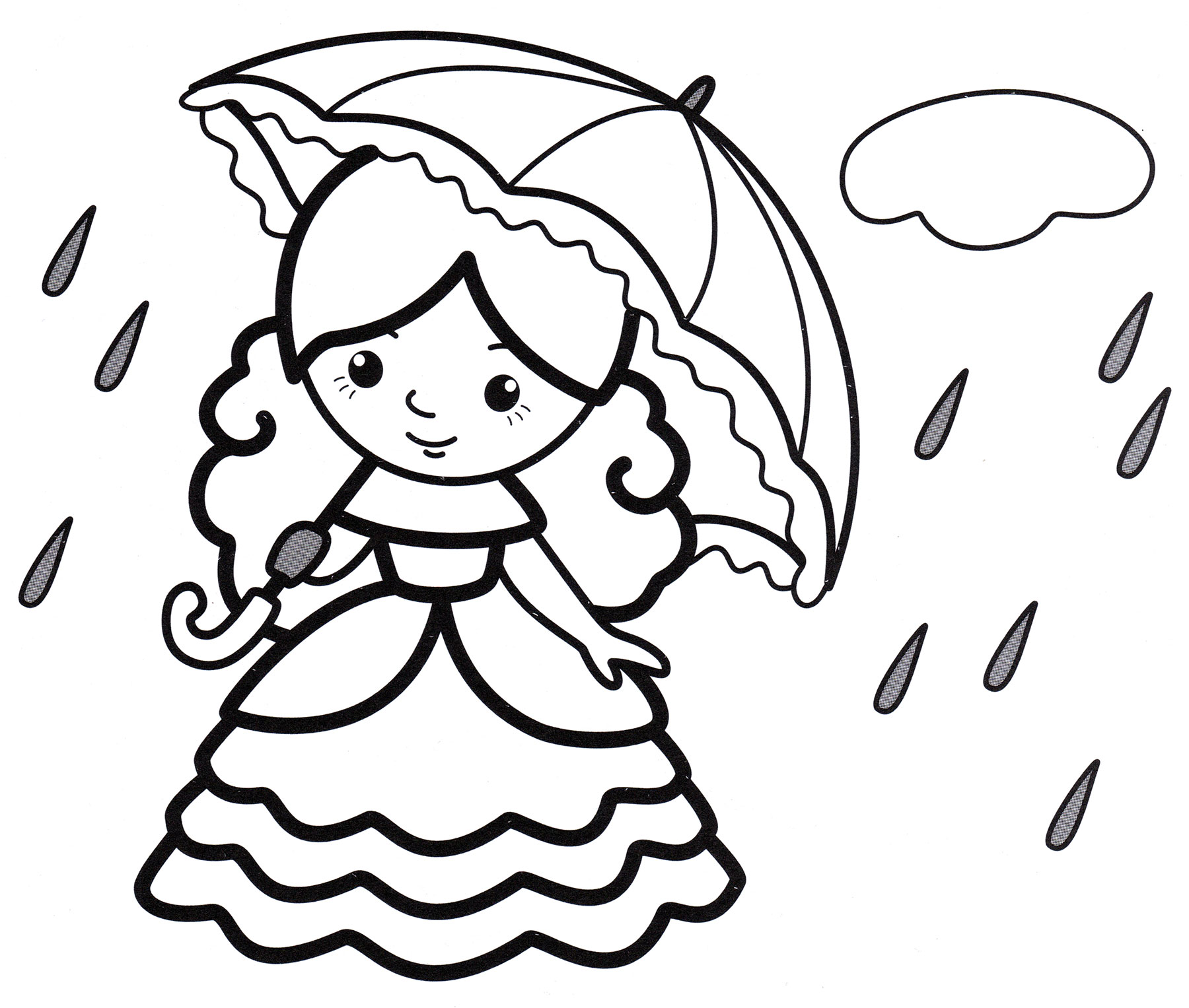 Раскраска Принцесса под дождем