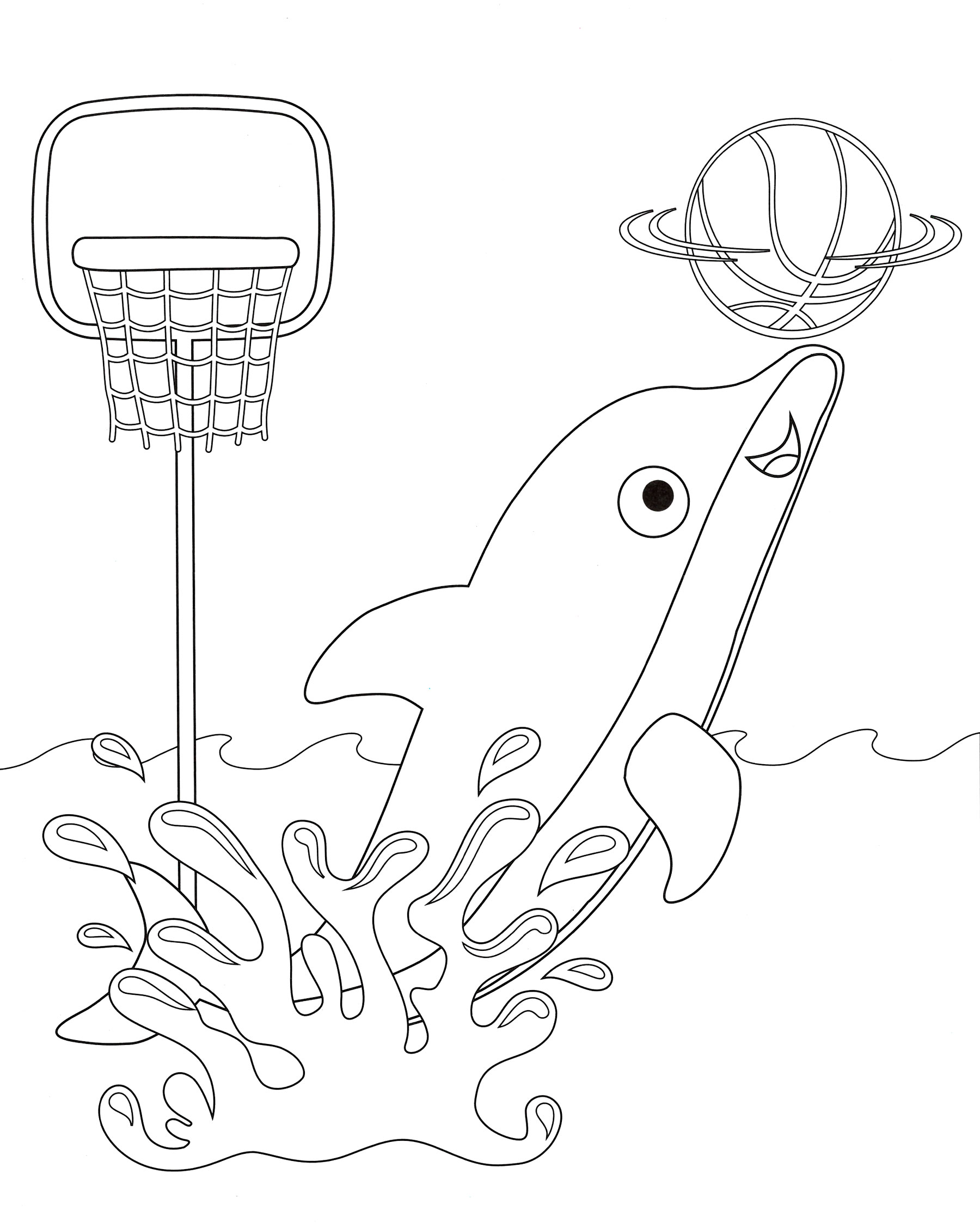 Раскраска Дельфин баскетболист