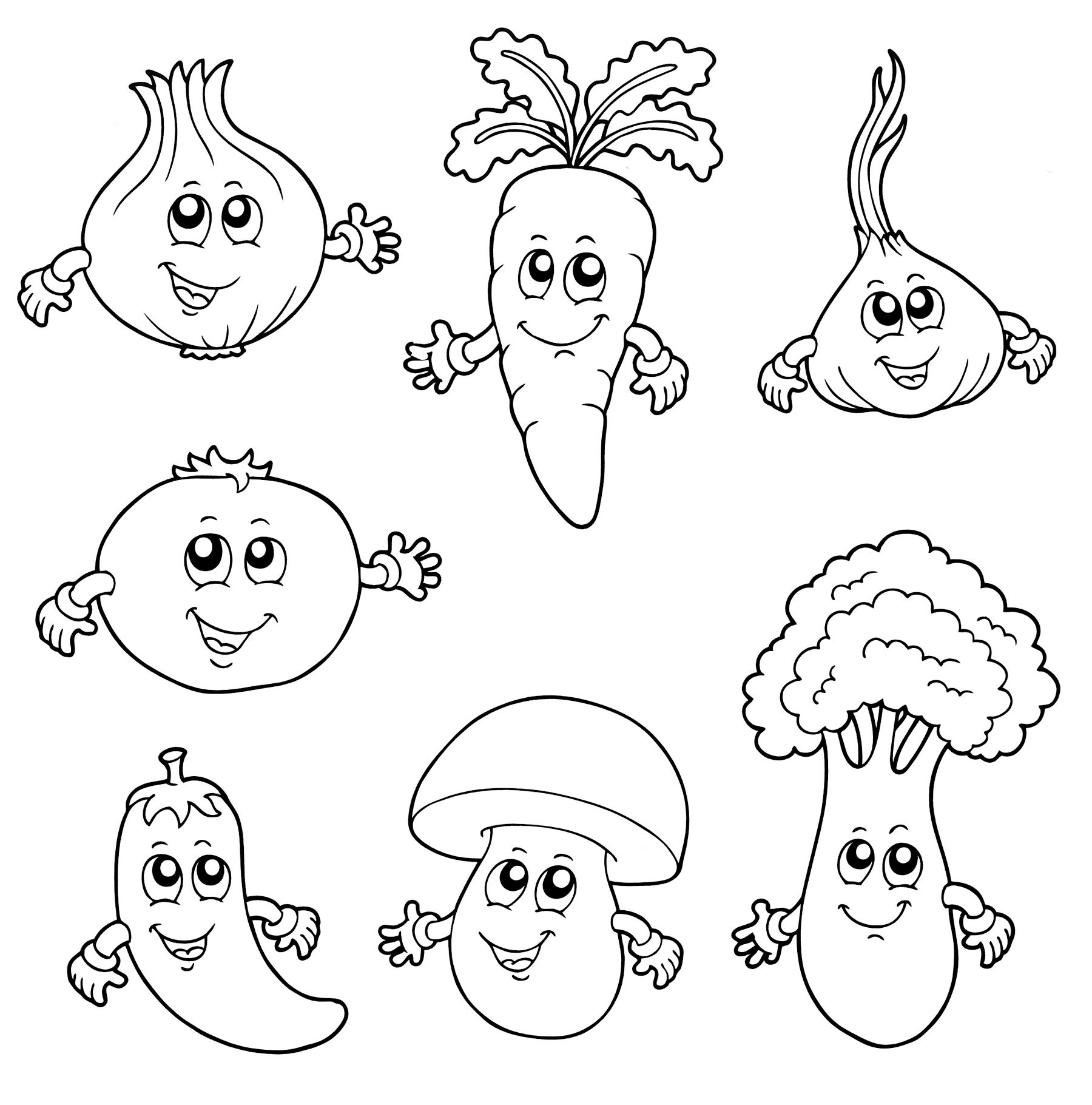 Простые раскраски овощей для маленьких детей