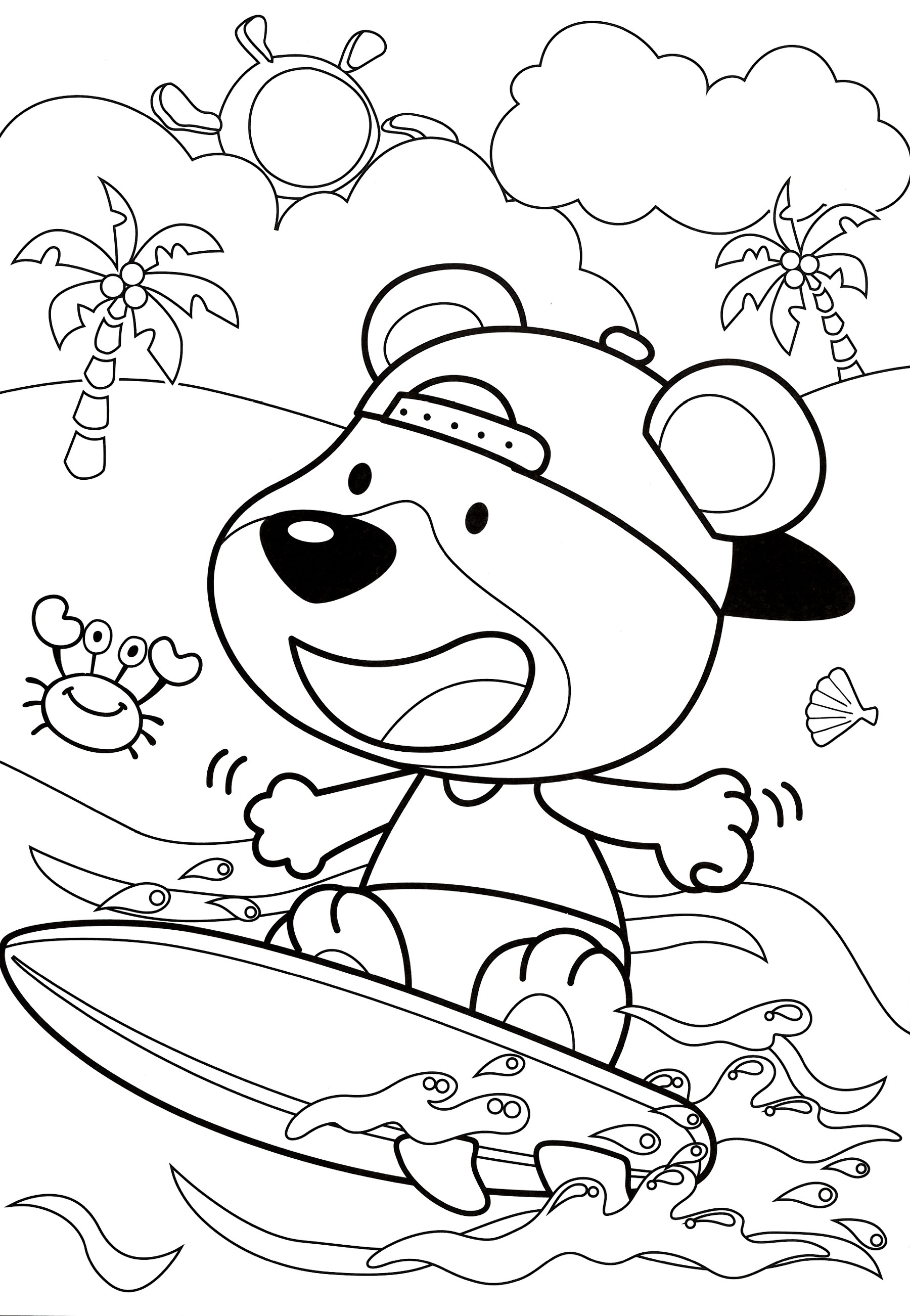 Раскраска Медвежонок серфингист