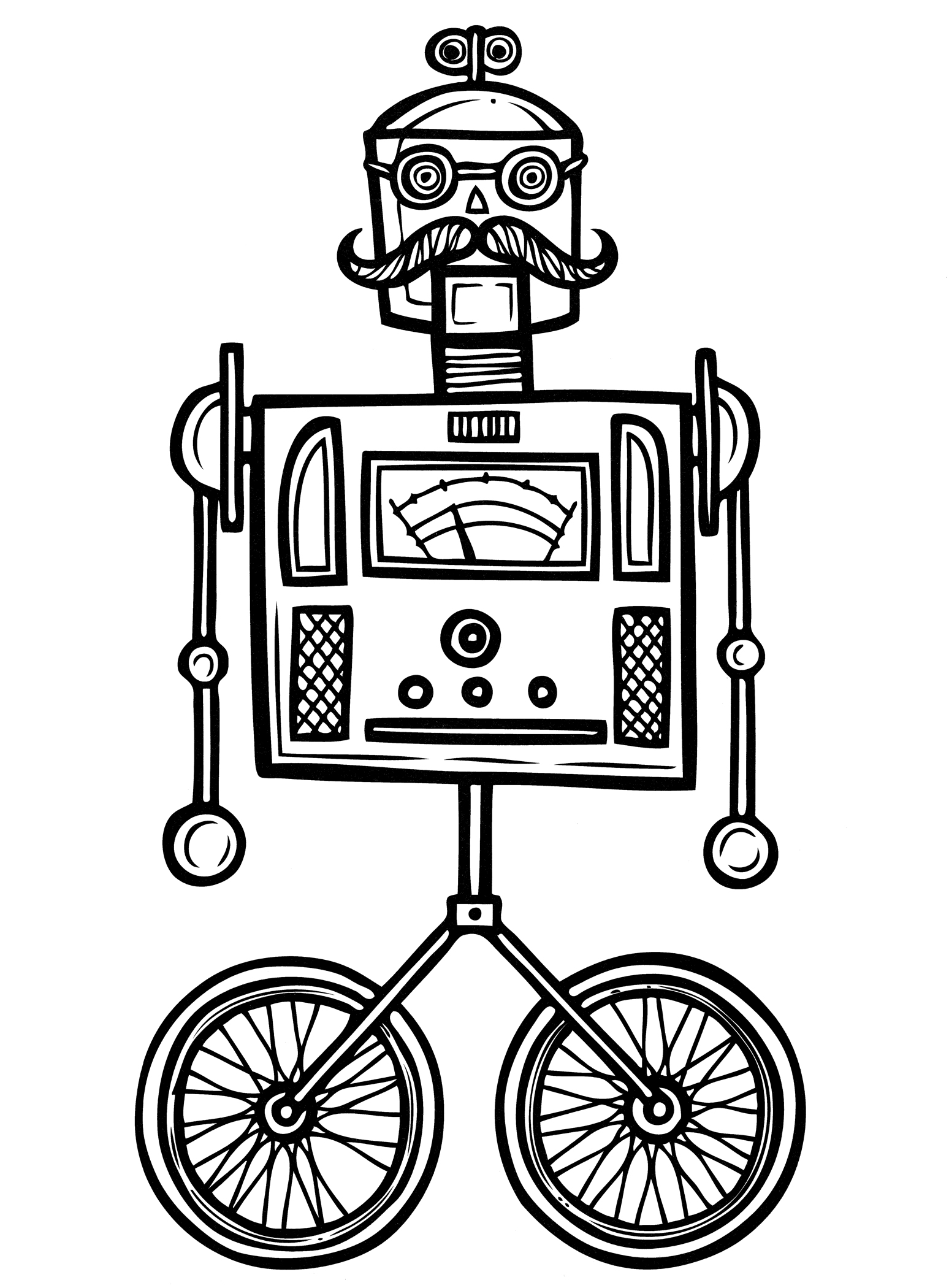 Раскраска Робот на велосипедных колесах