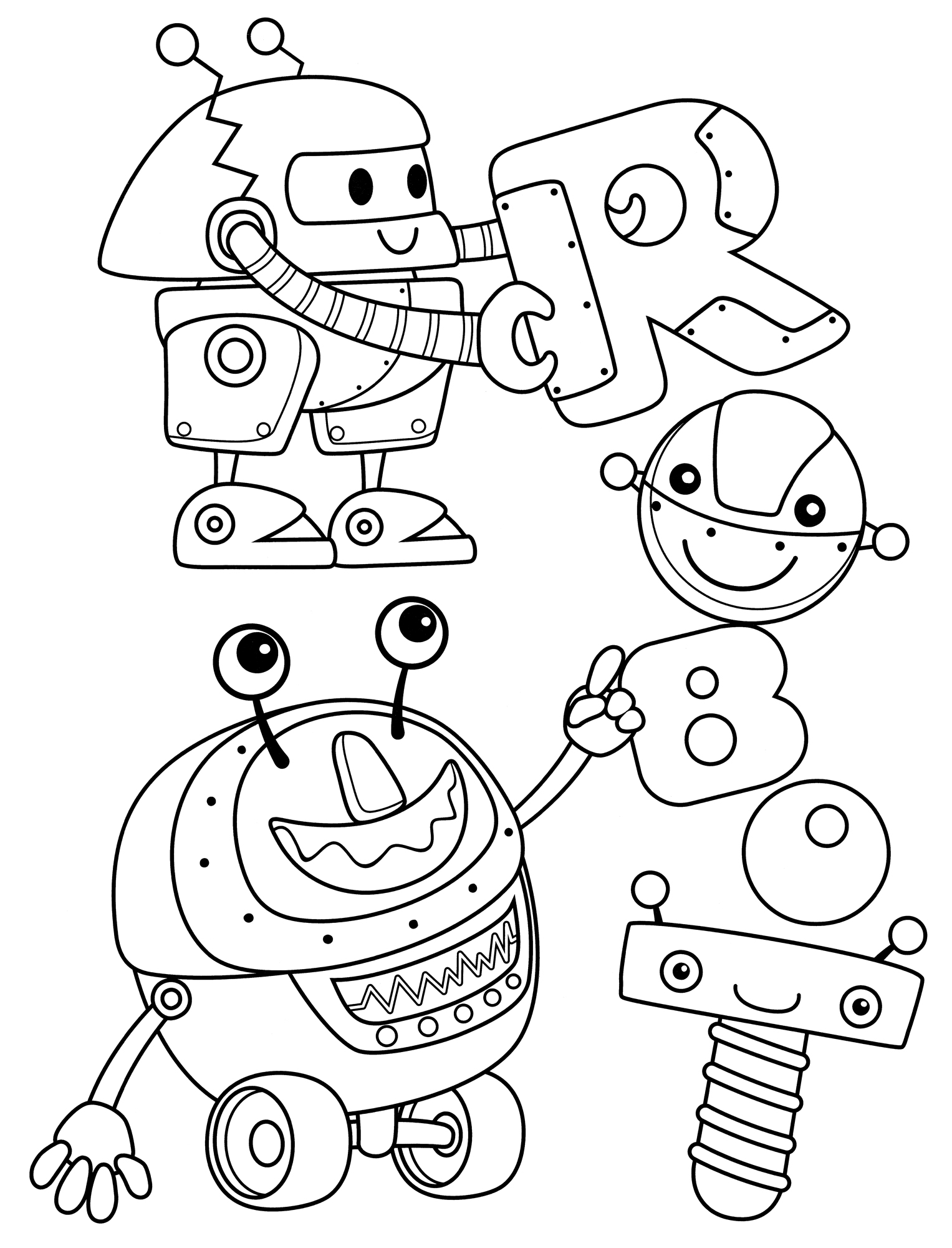 Раскраска Роботы составляют буквы