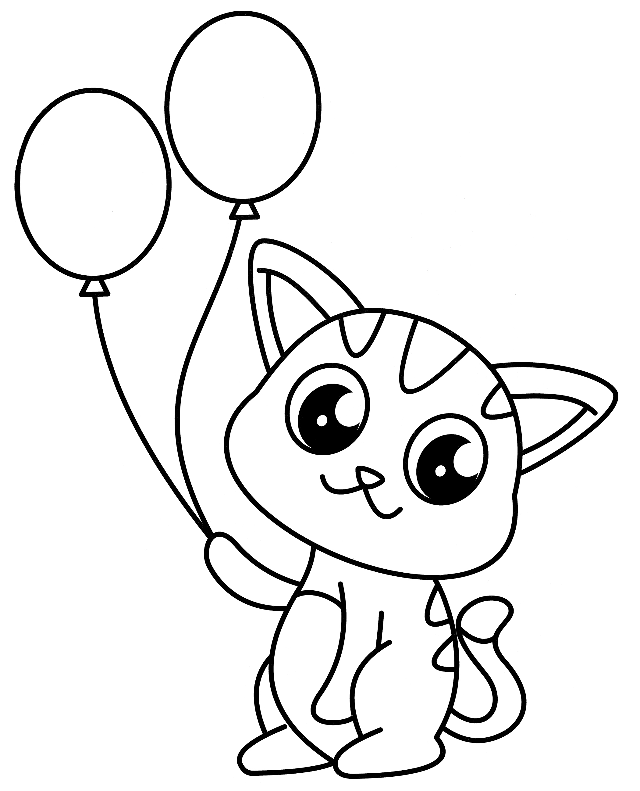 Раскраска Котик держит шарики