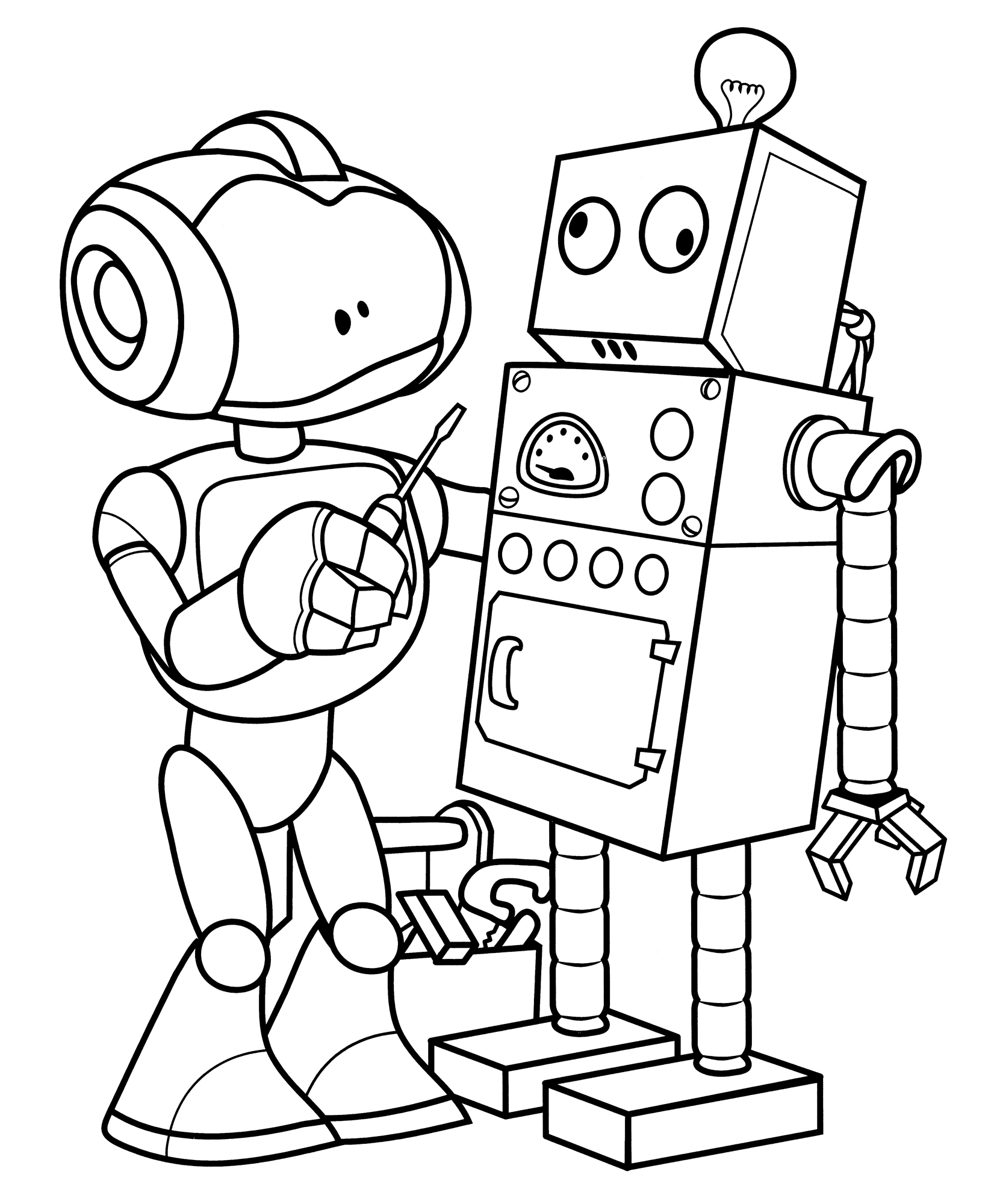 Раскраска Робот чинит своего друга