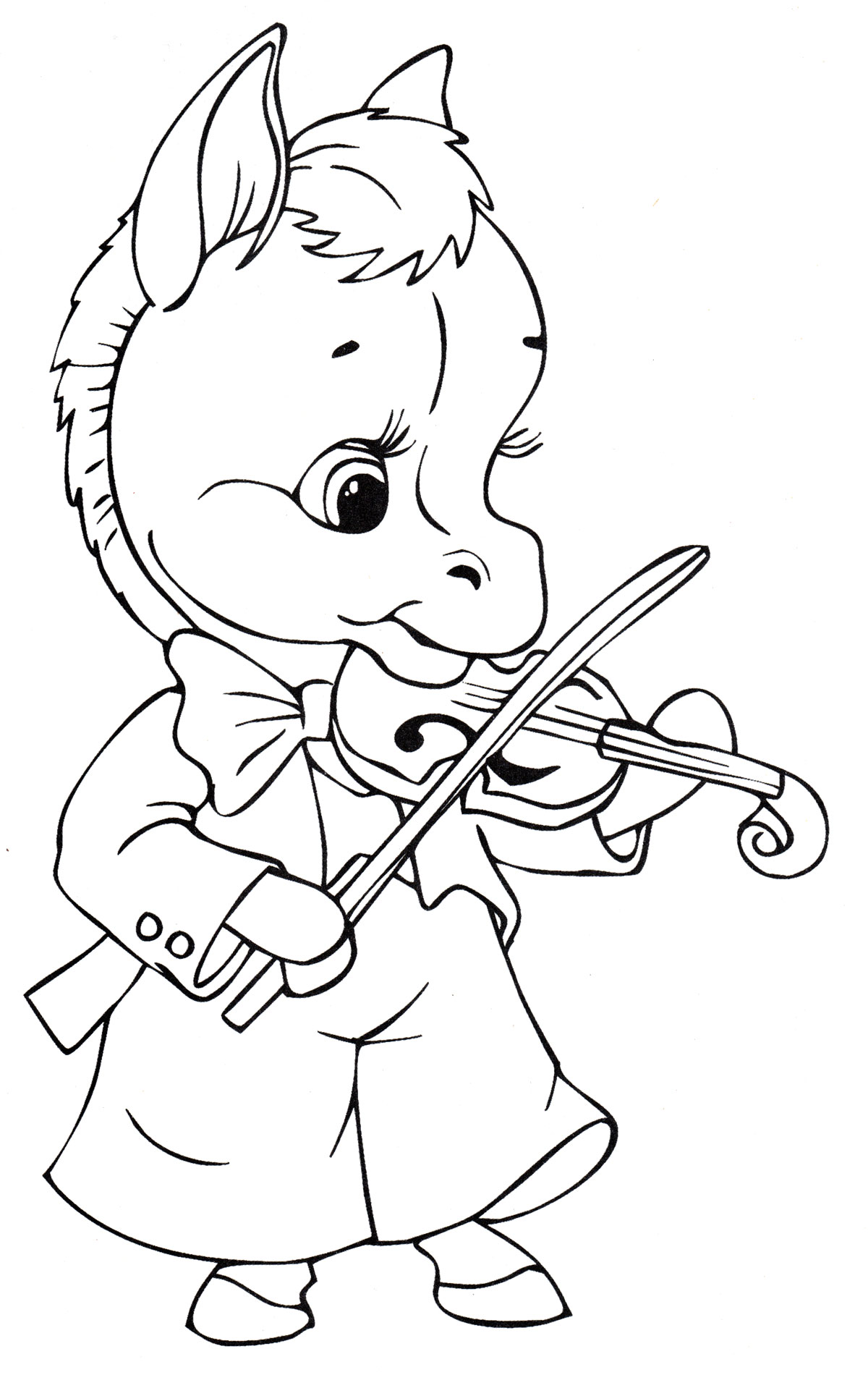 Раскраска Ослик играет на скрипке