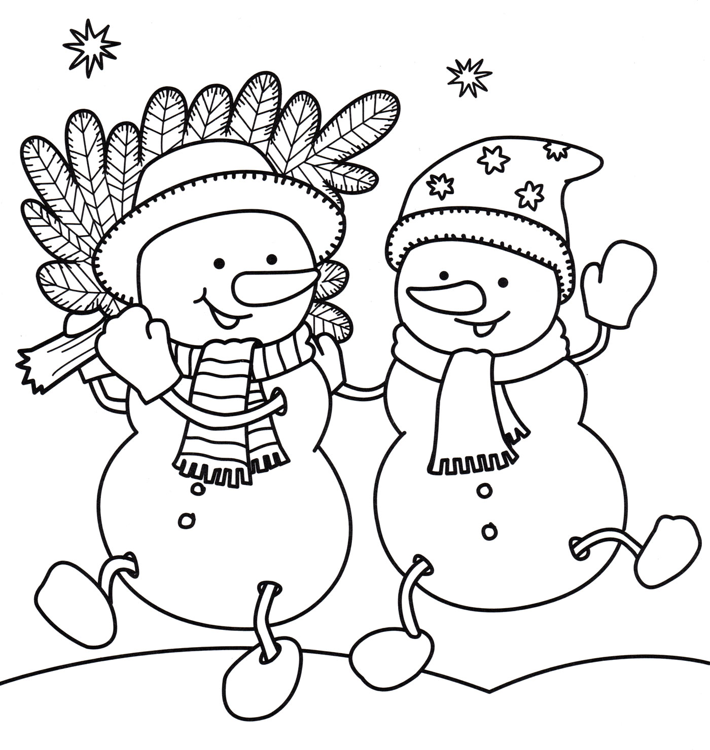 Раскраска Два веселых снеговика