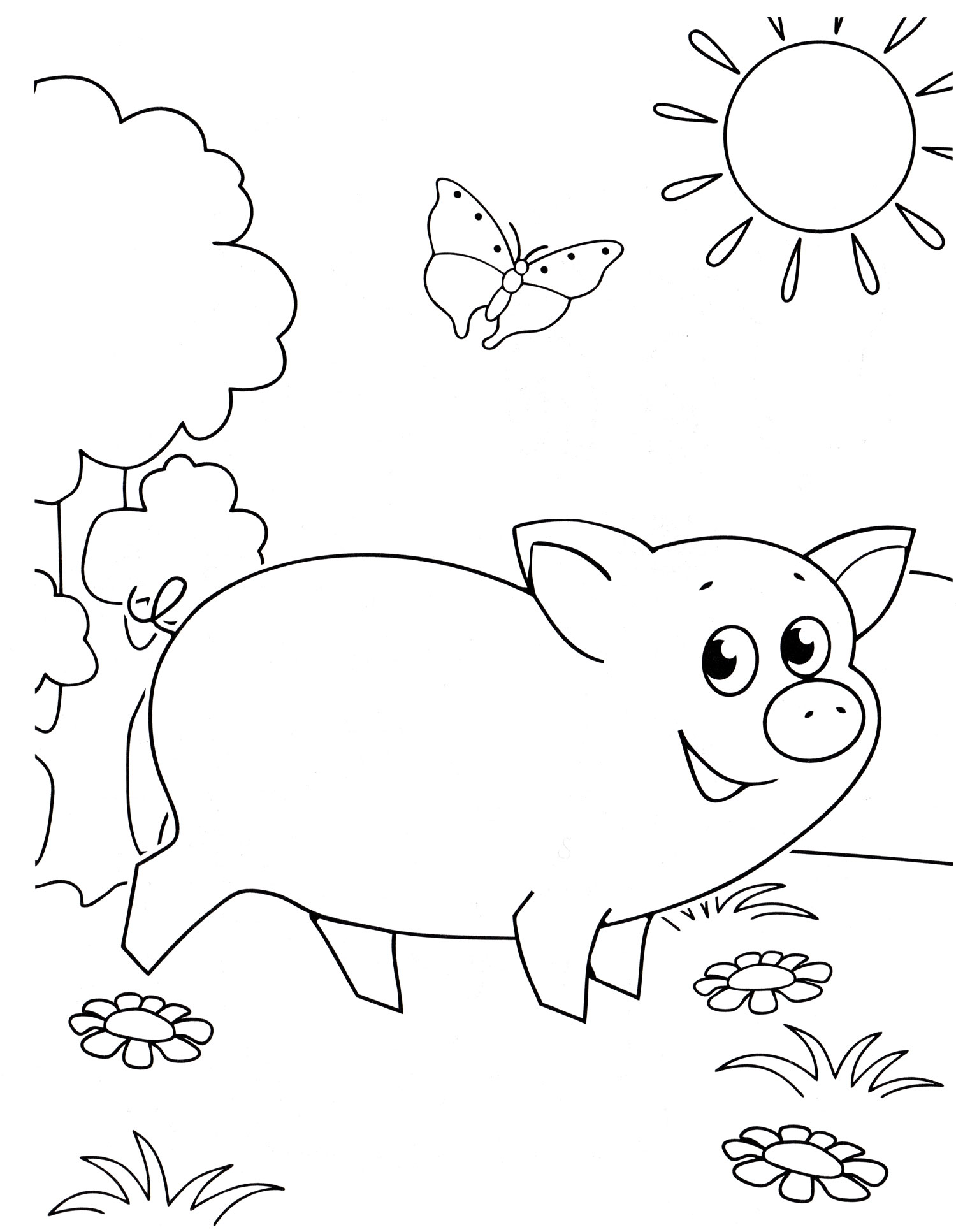 Раскраска Свинка на прогулке