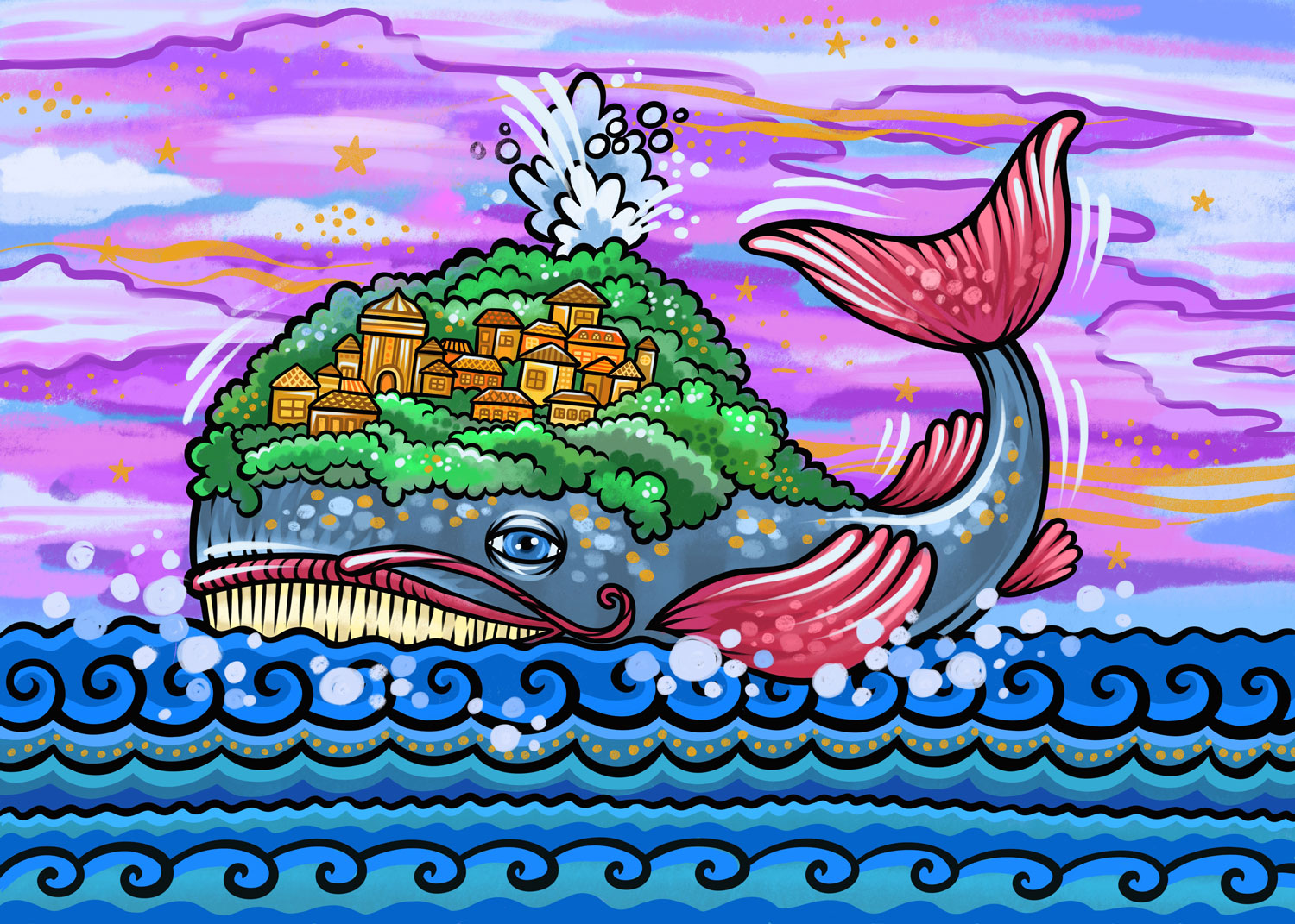 Иллюстрация к сказке рыба кит