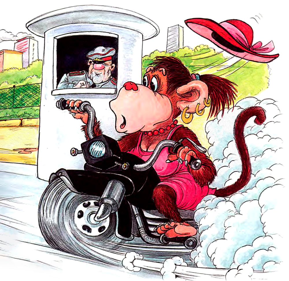 Мама обезьяна на мотоцикле