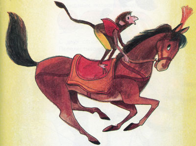 Обезьянка скачет на лошади