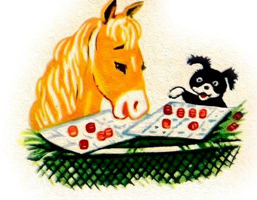 Лошадь и собачка за столом