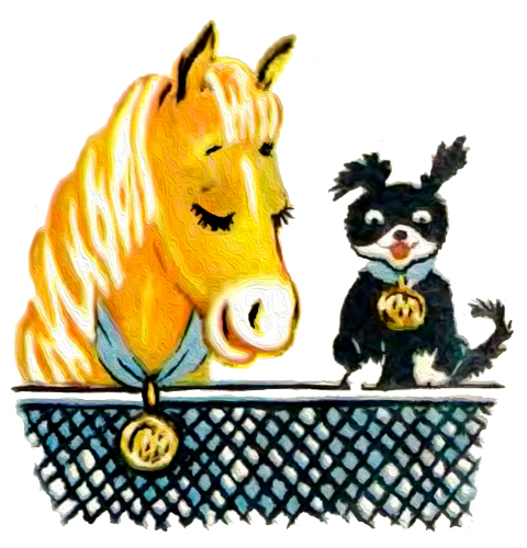 Лошадь и собачка с медалями