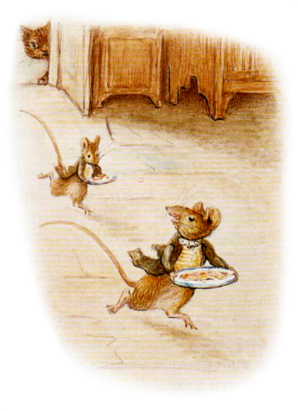 Мышата-официанты убегают от кошки