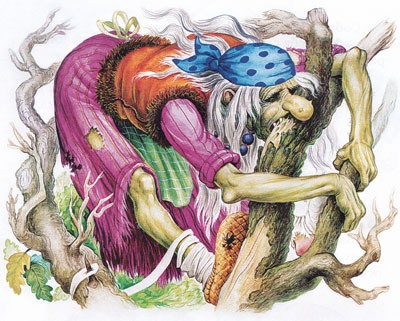 Баба Яга грызет дерево