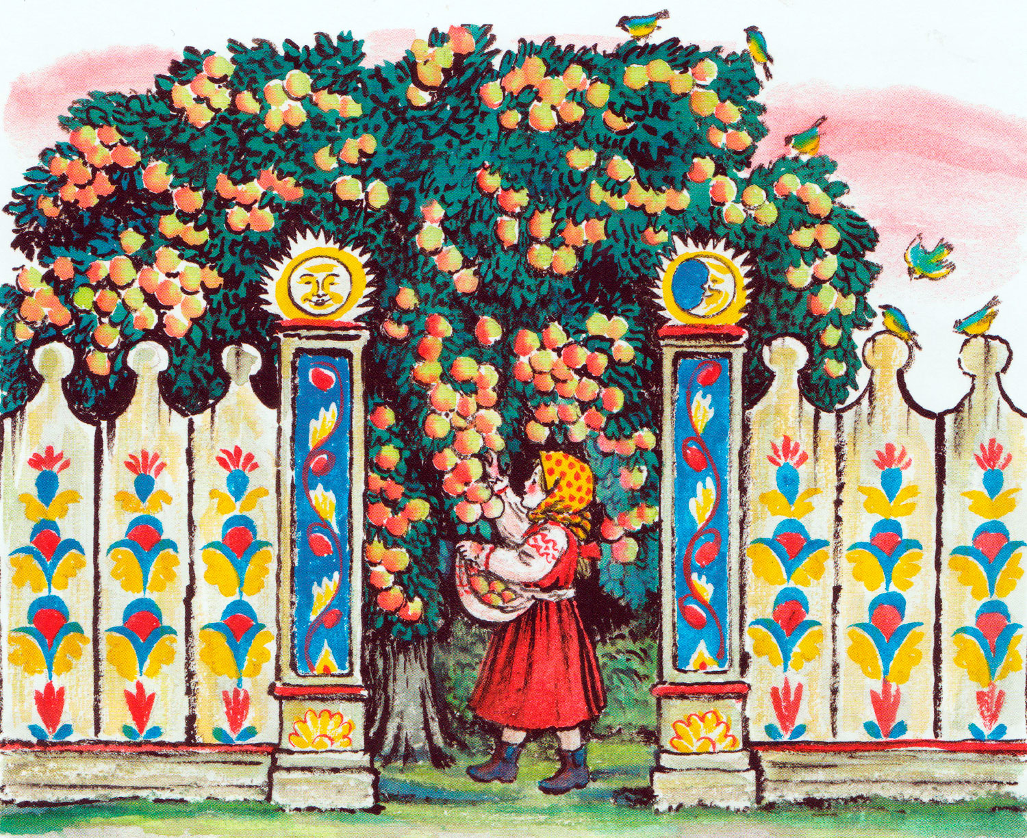Рукодельница собирает яблоки