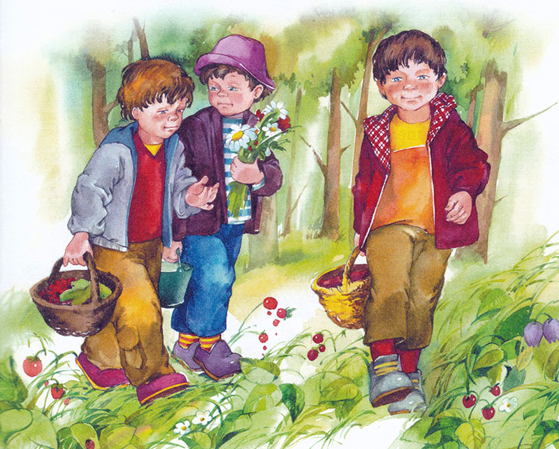 Мальчики идут по лесу