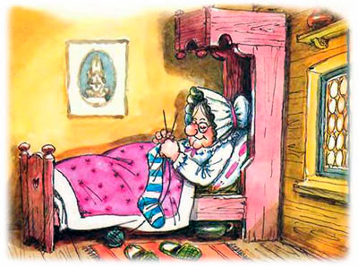 Петя и красная шапочка - Бабушка вяжет в кроваати