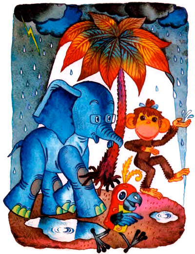 Друзья идут под пальмой-зонтиком
