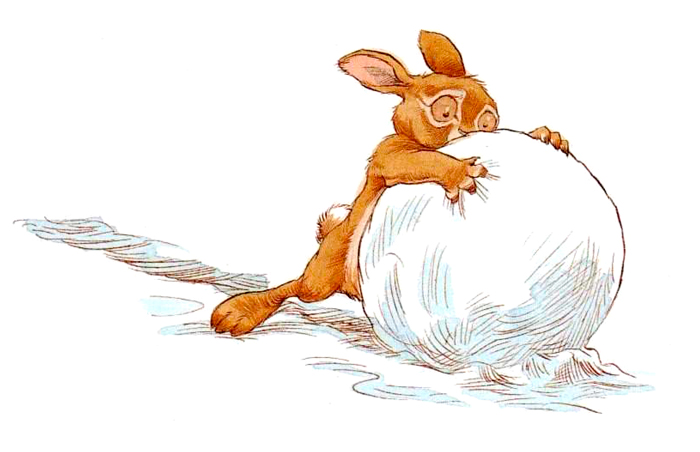 Кролик катит снежный ком