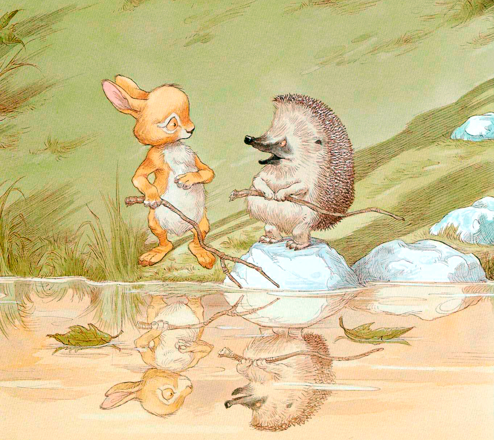 Ежик и кролик стоят у речки