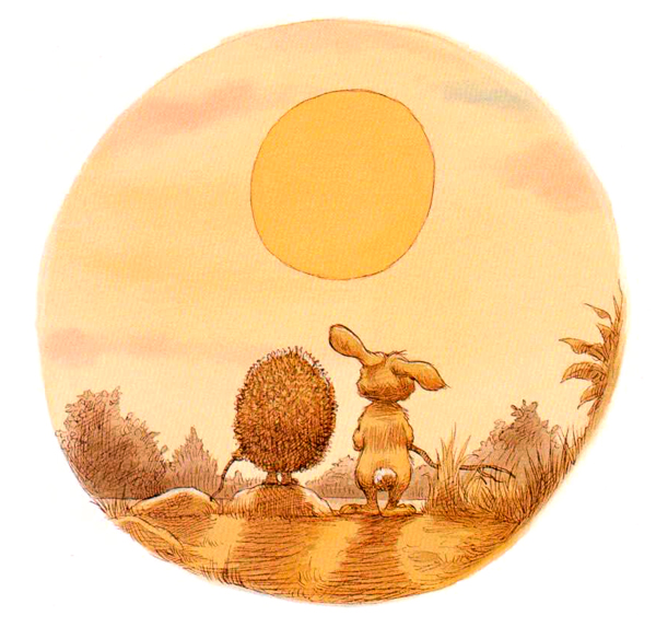 Ежик и кролик смотрят на солнце