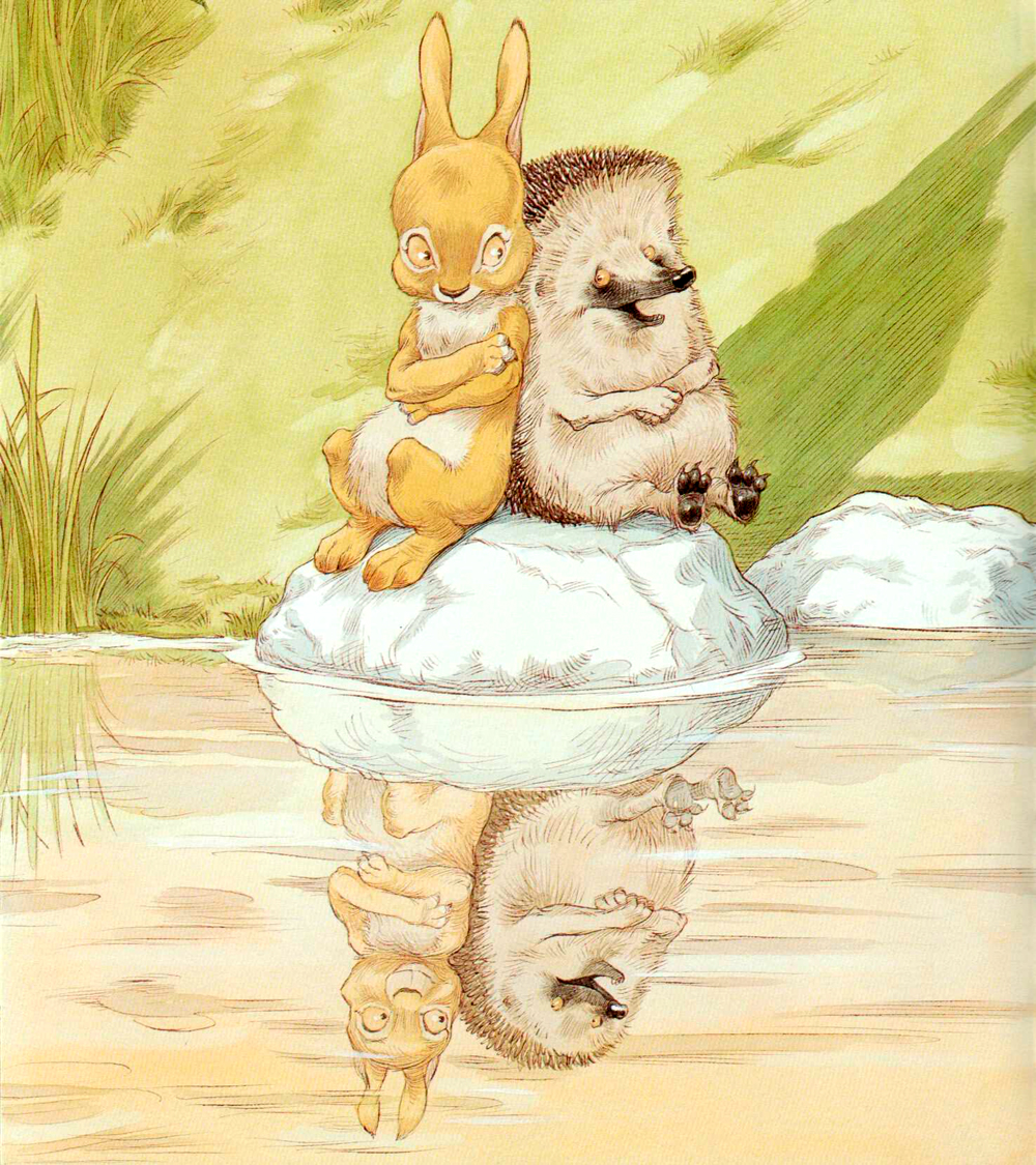 Ежик и Кролик вместе сидят на камне
