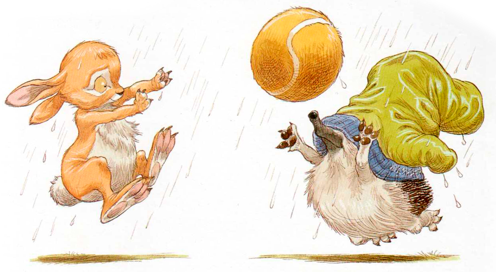Ежик и Кролик играют в мяч