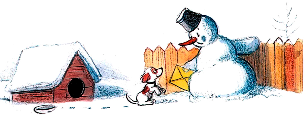 Снеговик и пес разговаривают
