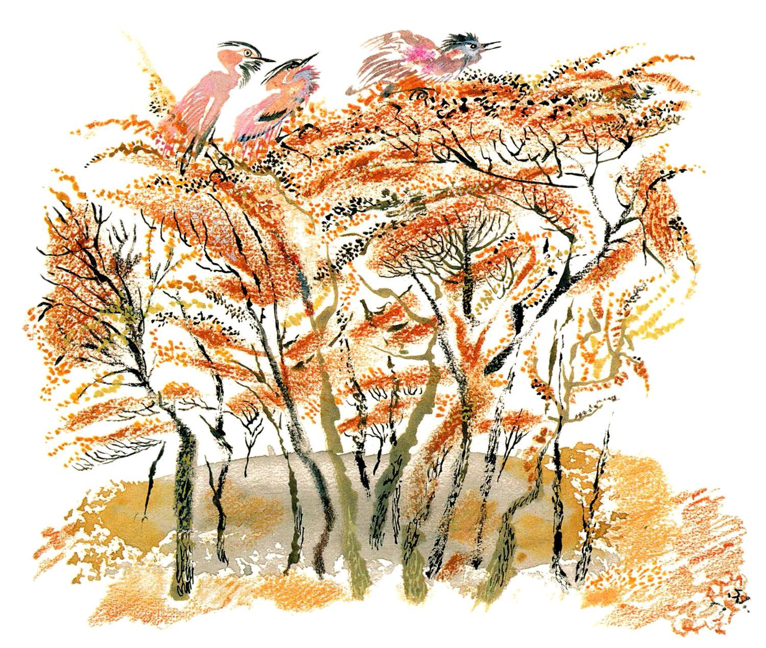 Деревья с птичками