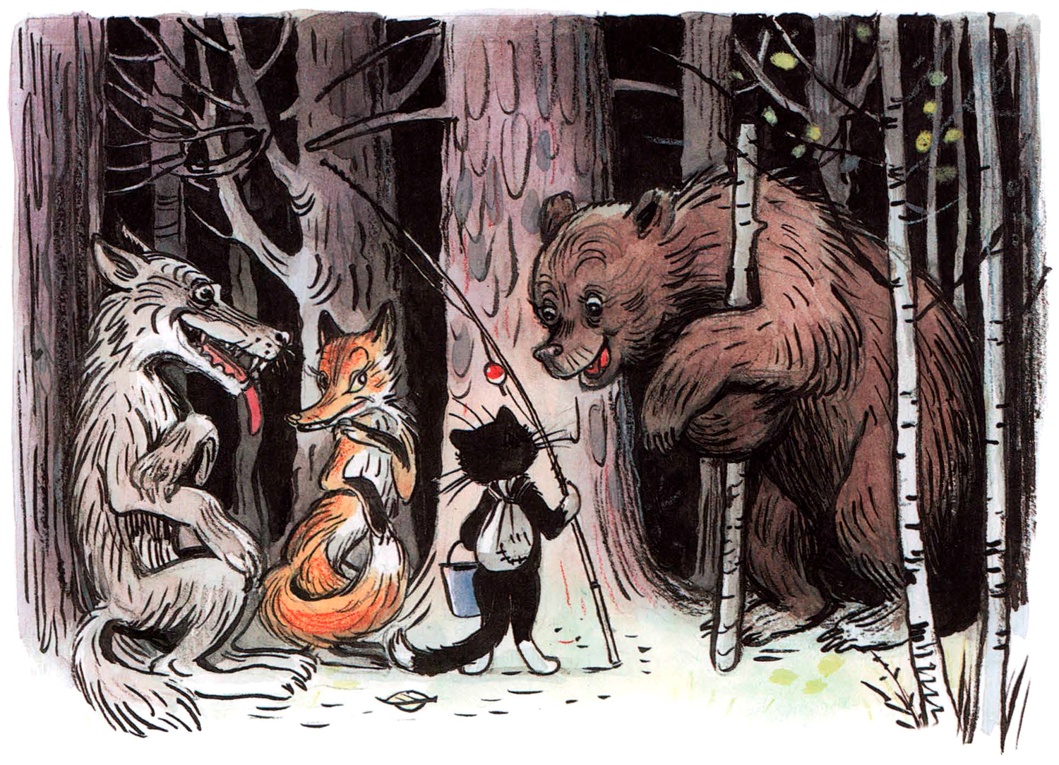 Животные встретили в лесу медведя