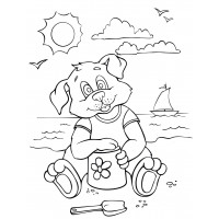 Песик играет на пляже