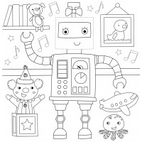 Робот с детскими игрушками