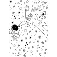 Космонавт смотрит в телескоп