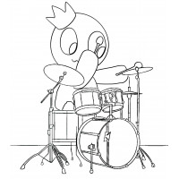 Блю играет на барабанах