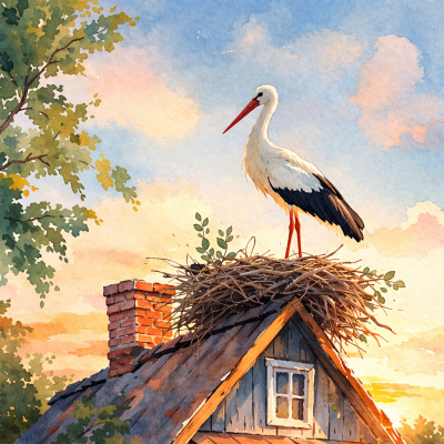 Аист на крыше