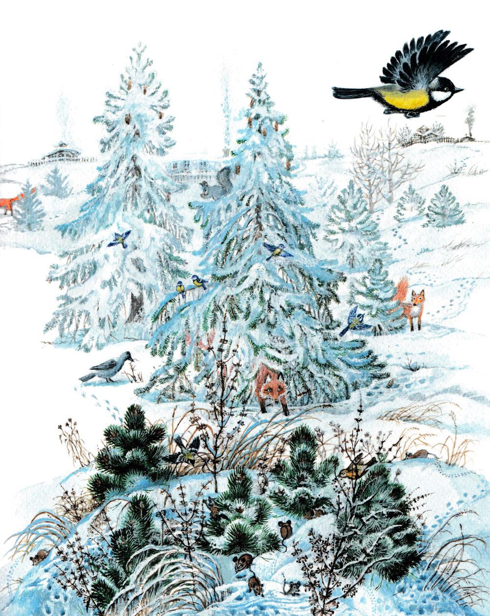 Синичка летит над лесом