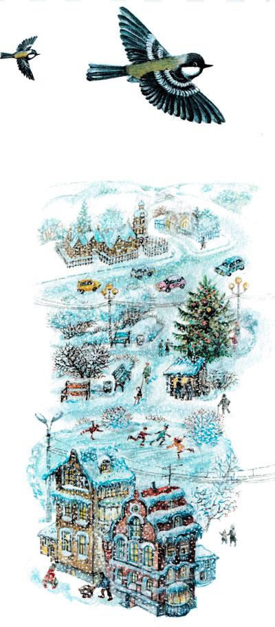 синички летят над городом