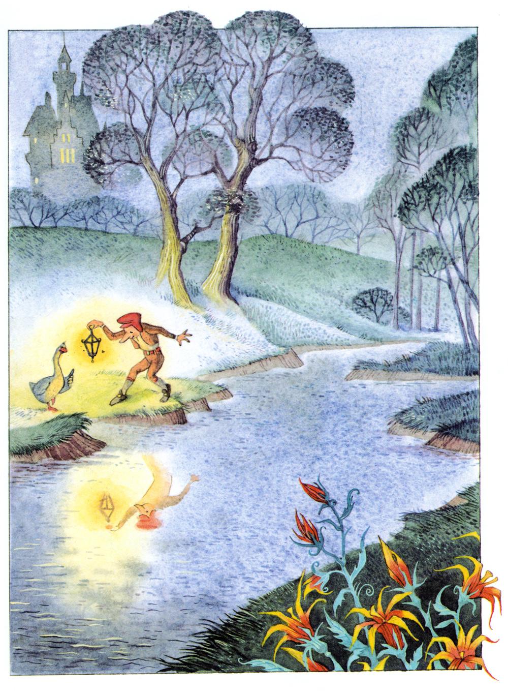 Мальчик с гусыней в саду