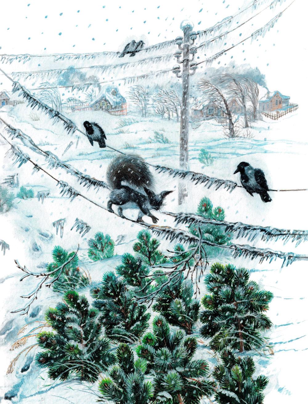 Белка идет по проводам