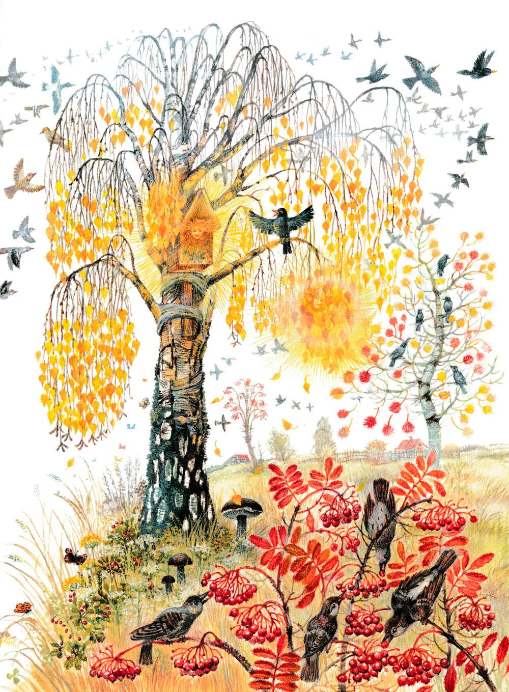 Птицы на березе