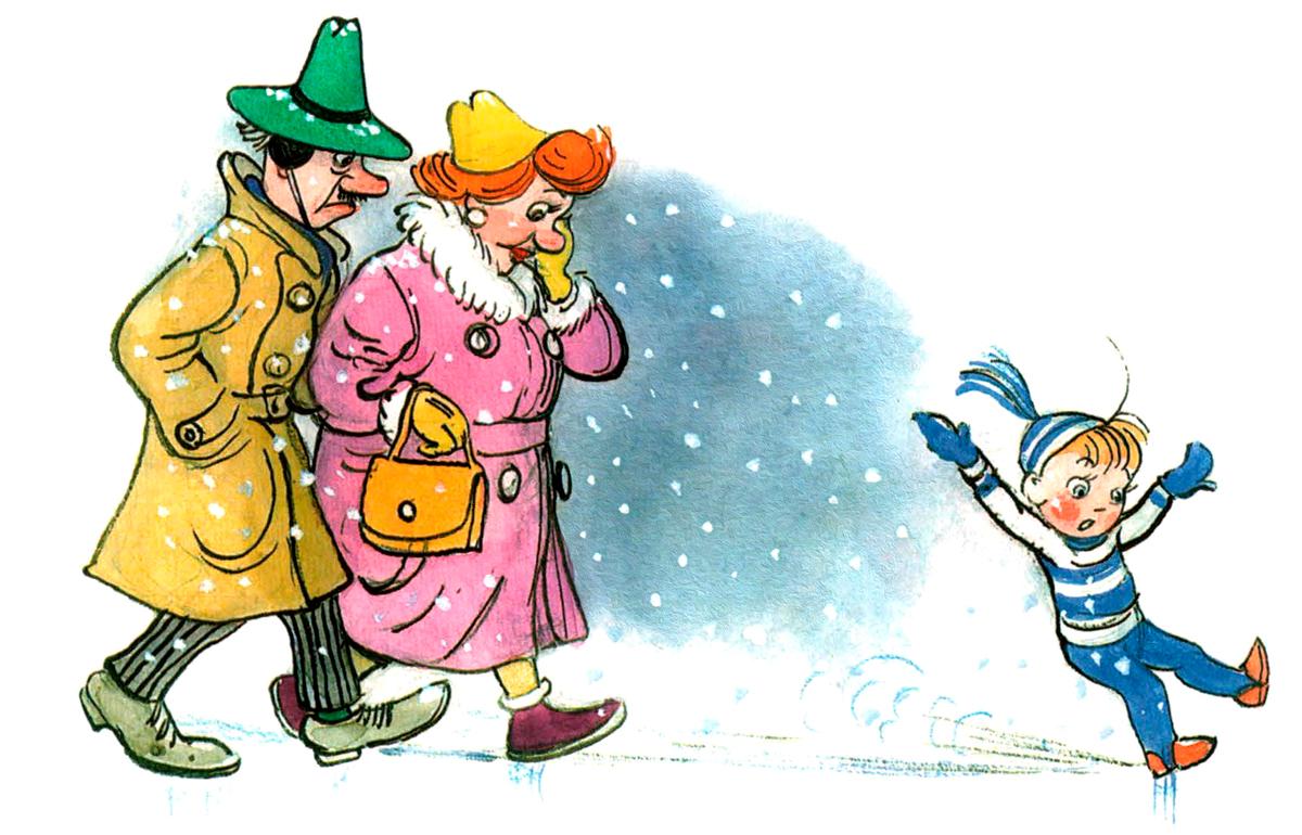 Семья идет по льду