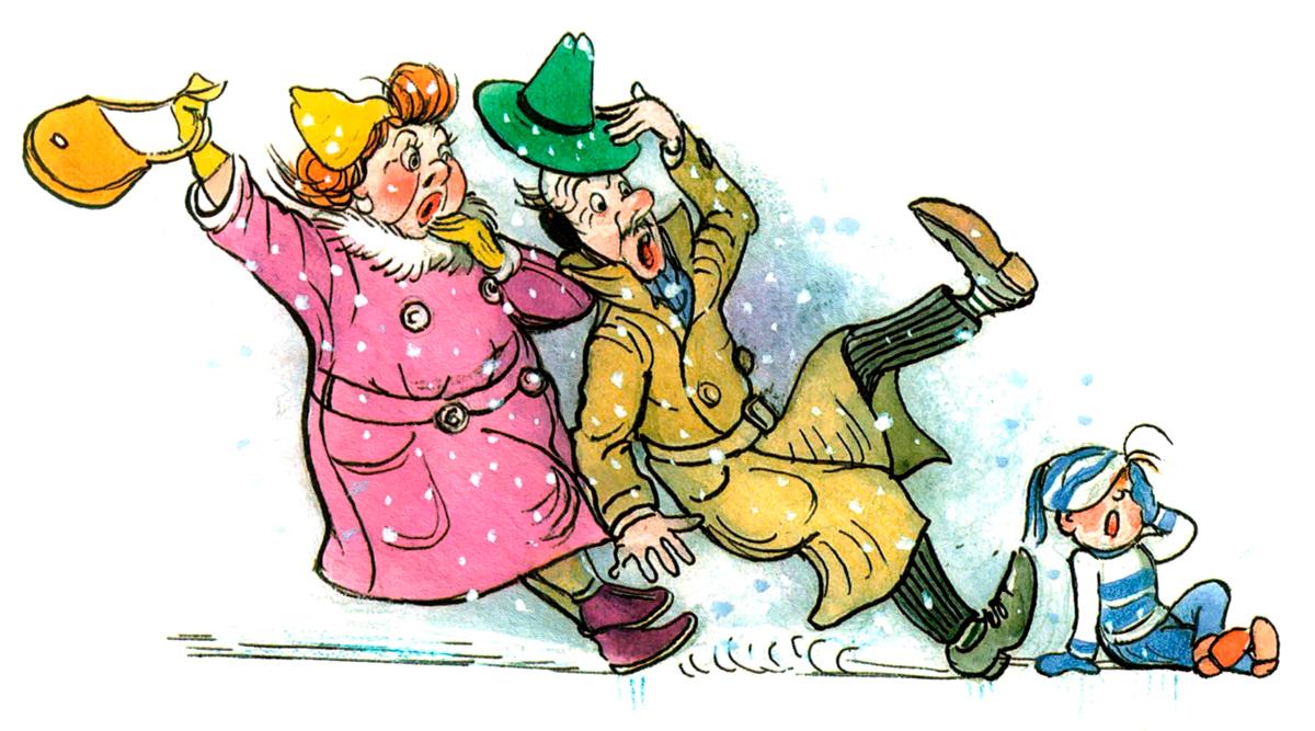 Семья упала на льду