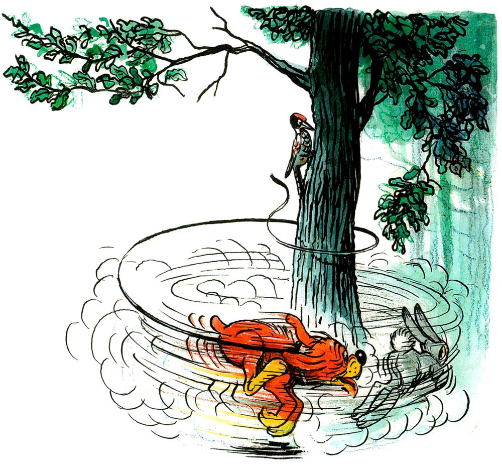 Пиф и заяц бегают вокруг дерева