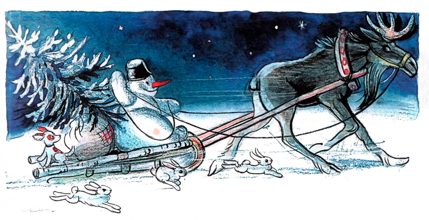 Олень везет Снеговика